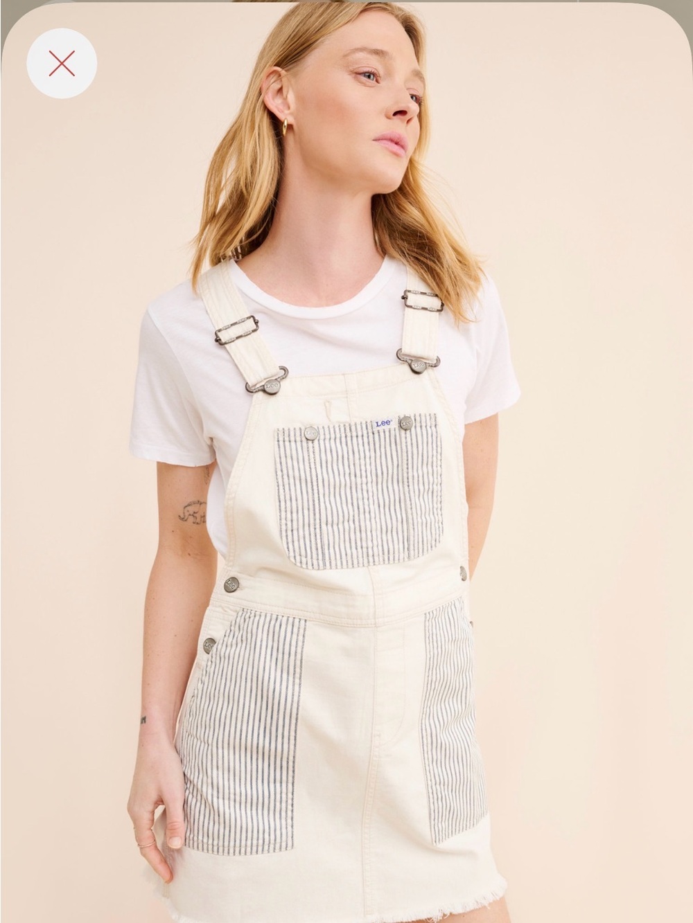 Lee Women's Cream Pinstripe-Pocket Denim Short Overall Dress XL